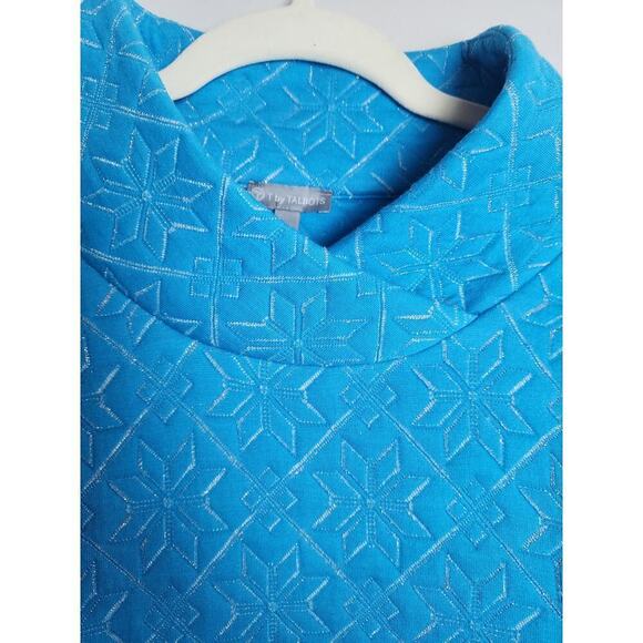 T By Talbots Mockneck metallic Quilted Sweatshirt sz M snowflake detail nordic - Picture 3 of 9